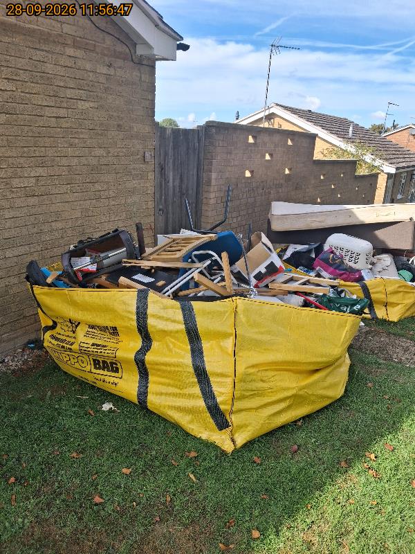 A bulk bag filled with household and kitchen waste outside a home in Chipping Norton